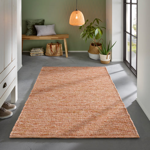 Wollteppich Natur | Reine Schur-Wolle Handweb Teppich im Skandinavischen Design | Terracotta